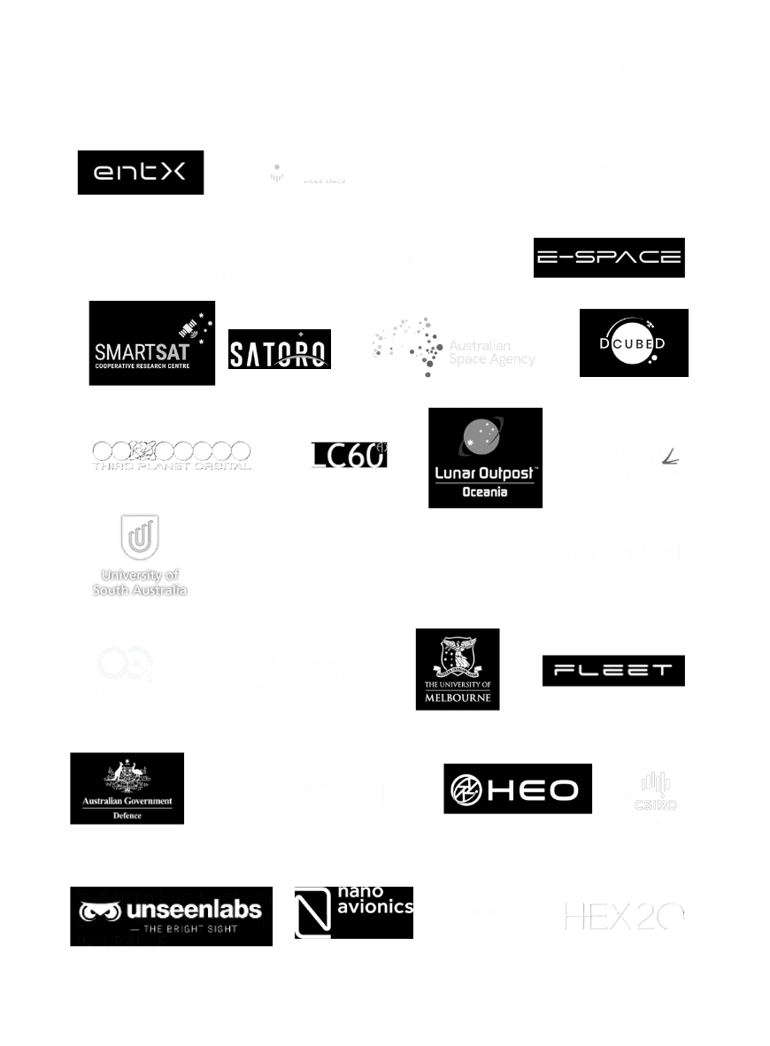 List of partners and customers of Infinity Avionics, including EntX, Australian Space Agency, HEO, DCubed, UNSW Canberra, Satoro, RMIT University and more