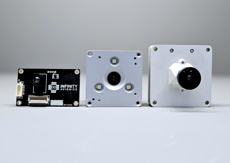 A side by side photo of the three space-qualified, integration-ready monitor cameras, SelfieCam, Leo2MP, and Aquila.